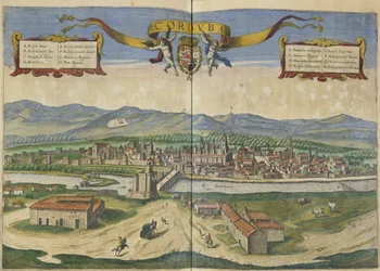 Udsigt over Cordoba (håndfarvet gravering)